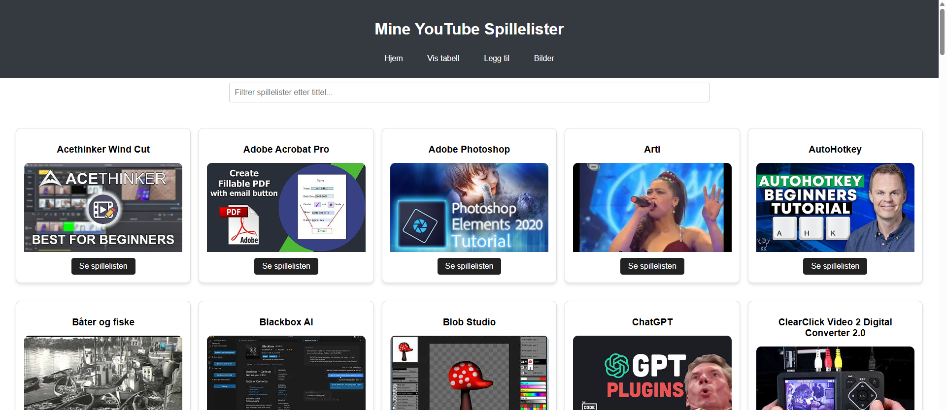 Bilde for Mine YouTube Spillelister